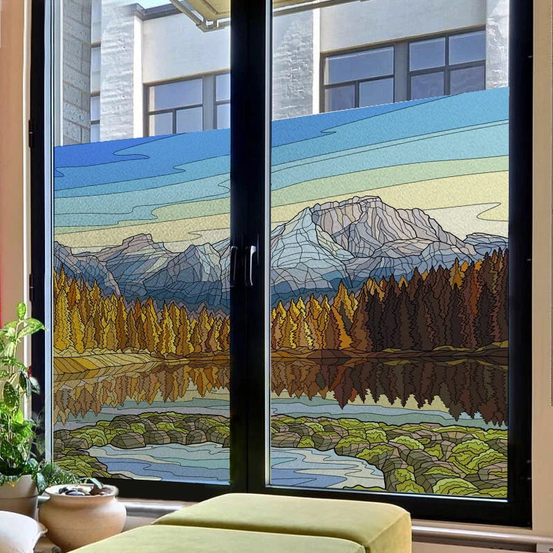 Custom size Glass Films,Large Selection of Landscape painting Stained Glass Window Films. Iris,Tree,Mountain,Rivers,Cloud