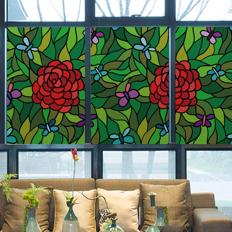 Custom size Stained Glass Film,3D Frosted Static Cling Window Films,Decor Foil Stickers Window Treatment For Square Glass Door