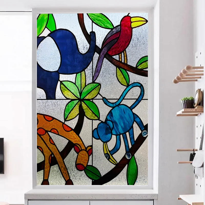 Stained Glass Wndow Film Frosted Glass Sticker Forest Custom Size Castle Cartoon For Kids Room Door Light Box Poster Home Decor