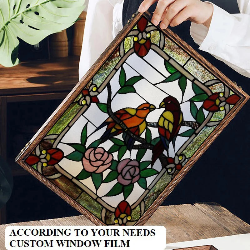 Window Film Frosted Stained Glass Films Customized Art Peacock Hummingbird Static Cling Sticker,Home Decor Window Treatment