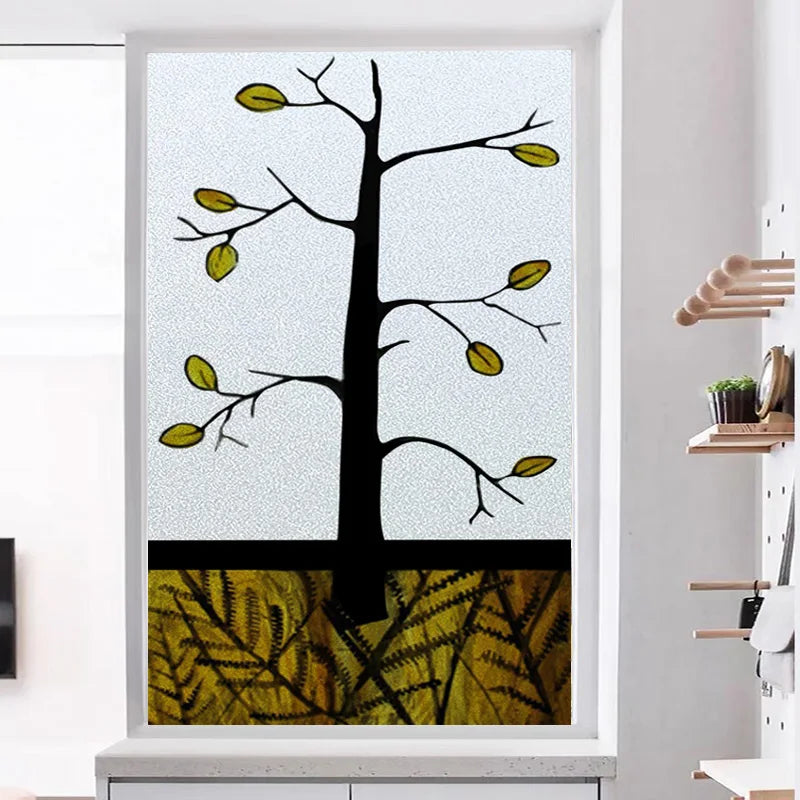 Custom size Glass Films,Stained Glass Stickers,Static Cling,Frosted Privacy Print Tree,For Window Door Home Decor