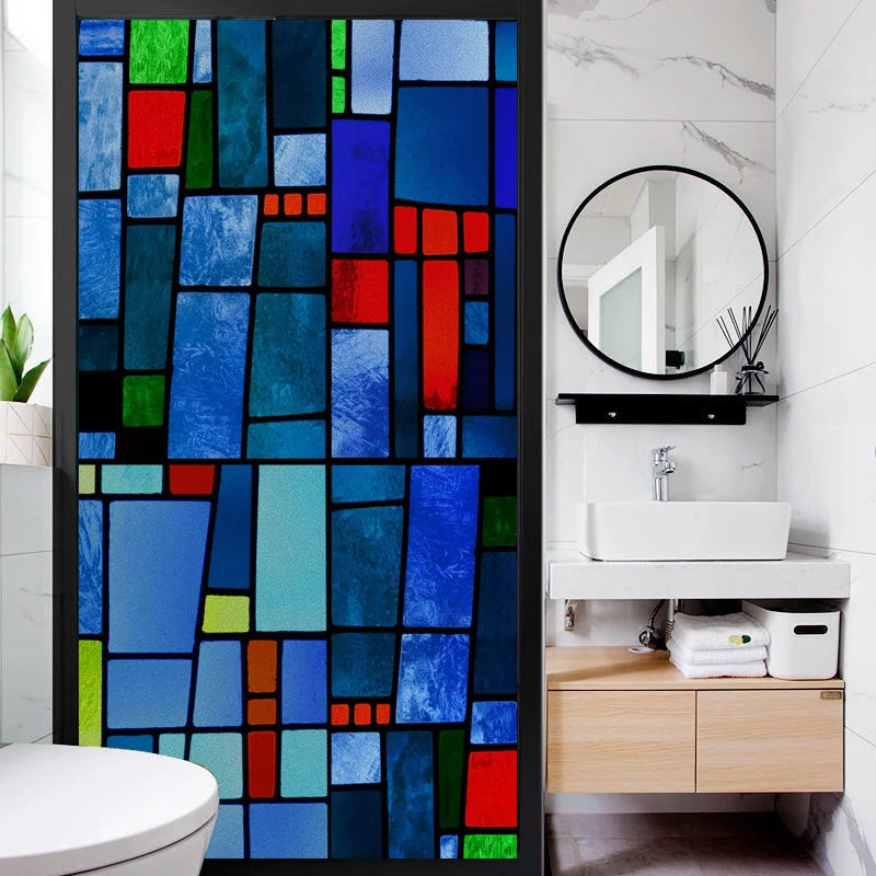 Window Film Frosted Stained Glass Films,Frosted Privacy Reusable Home-Decor Sun Catcher Mosaic Rainbow Color Window Covering