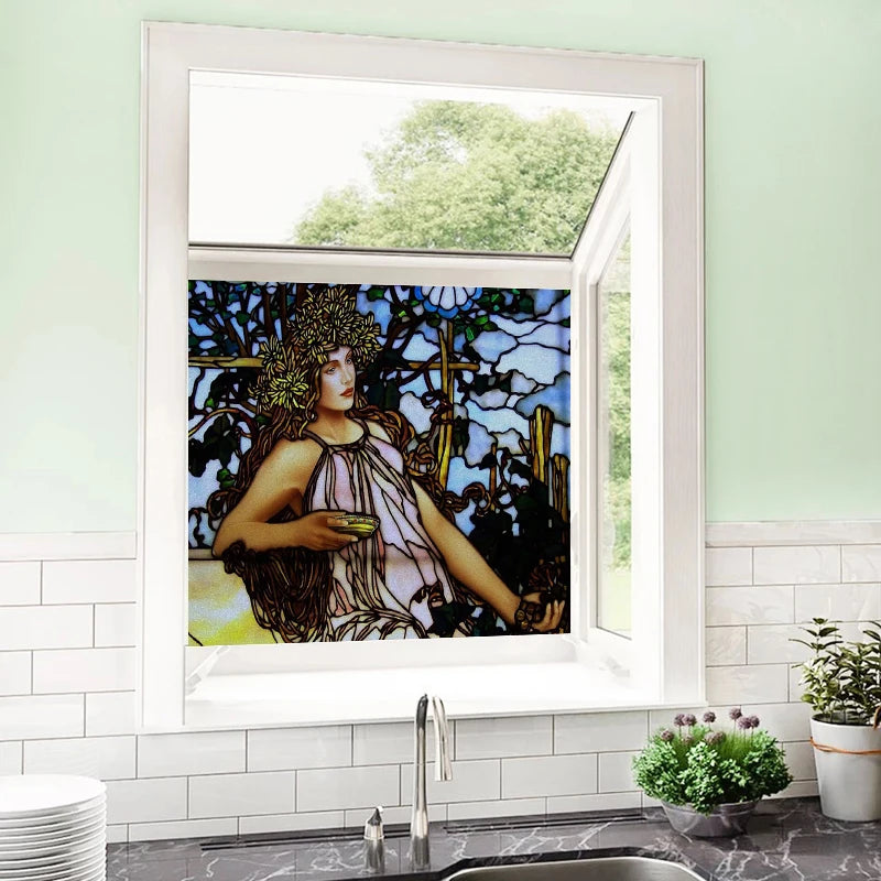 Window Film Stained Glass Films Custom size Static Cling,Women Jesus Christ Angels Virgin Mary Picture Decor Window Treatment