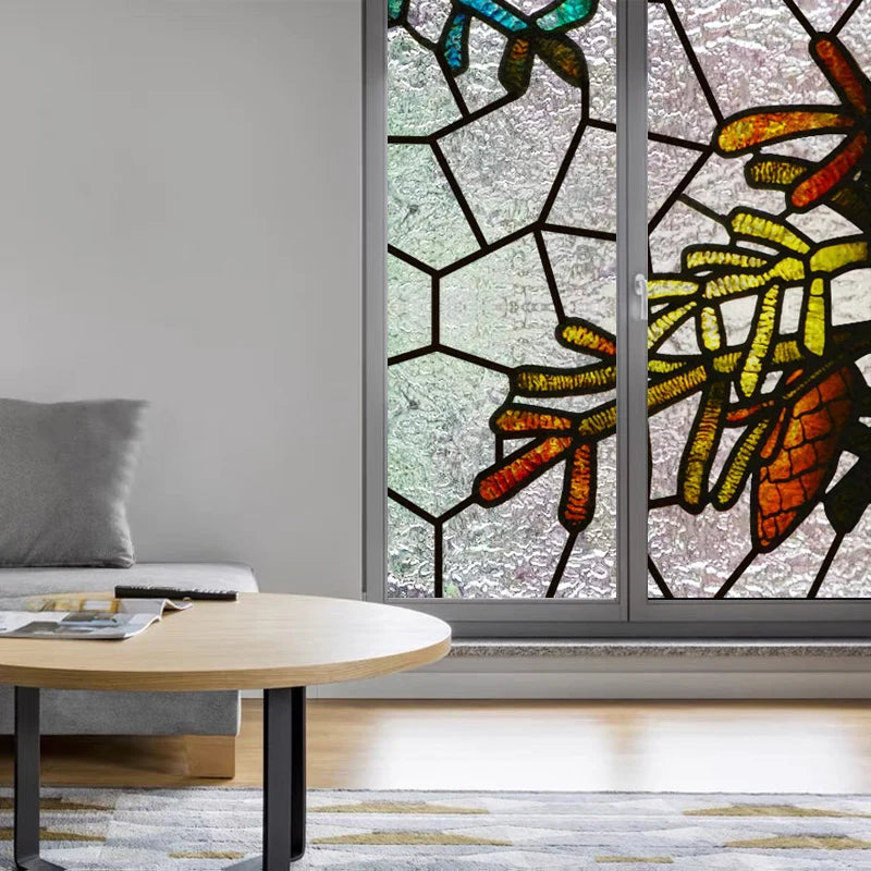 Custom size 3D Matte Window Film Stained Glass Decorative Uv Sticker Privacy Frosted Static Cling Decal for Glass Door Tree