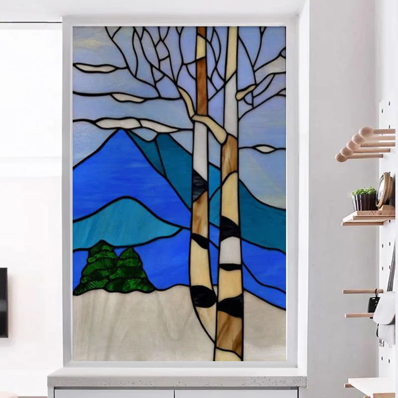 Custom size Glass Films,Stained Glass Stickers,Static Cling,Frosted Privacy Print Tree,Rivers For Window Door Home Decor