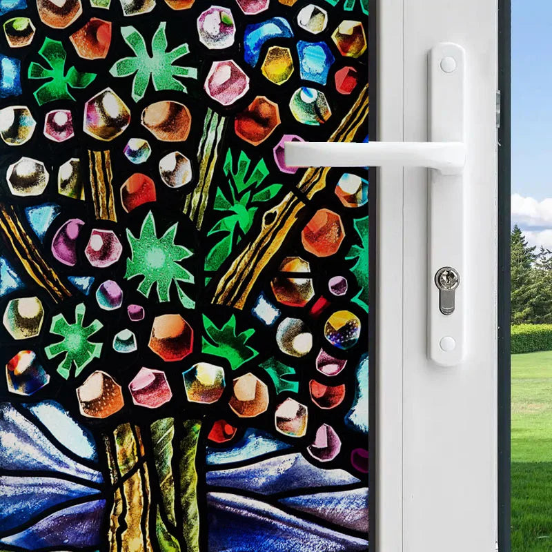 Custom size Glass Films,Stained Glass Stickers,Static Cling,Frosted Privacy Print Tree,Rivers For Window Door Home Decor