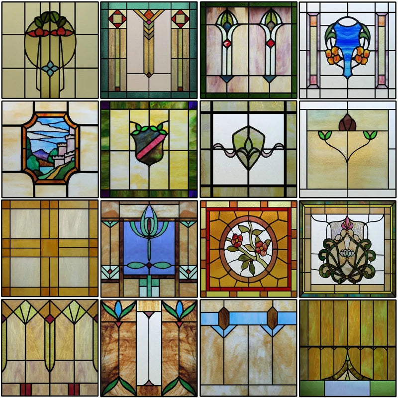 Custom size Glass Film/Stained Glass Sticker Frosted Privacy Static Cling Retro Vintage Pattern Shower Bathroom Office Home Deco