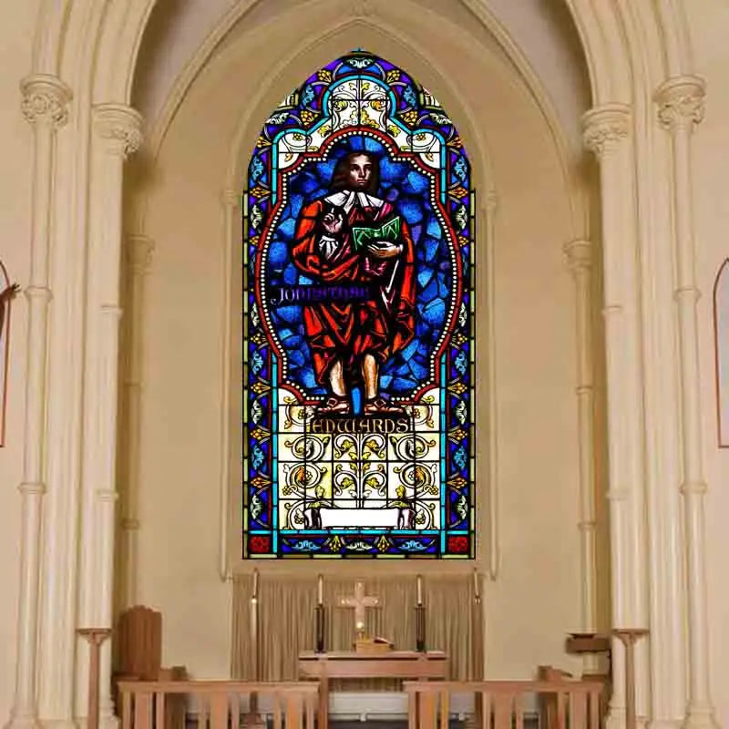 Religious Stained Glass Films,Frosted Window Sticker,Christ Gothic Styles Painting,for Church Prayer room House of Worship Home