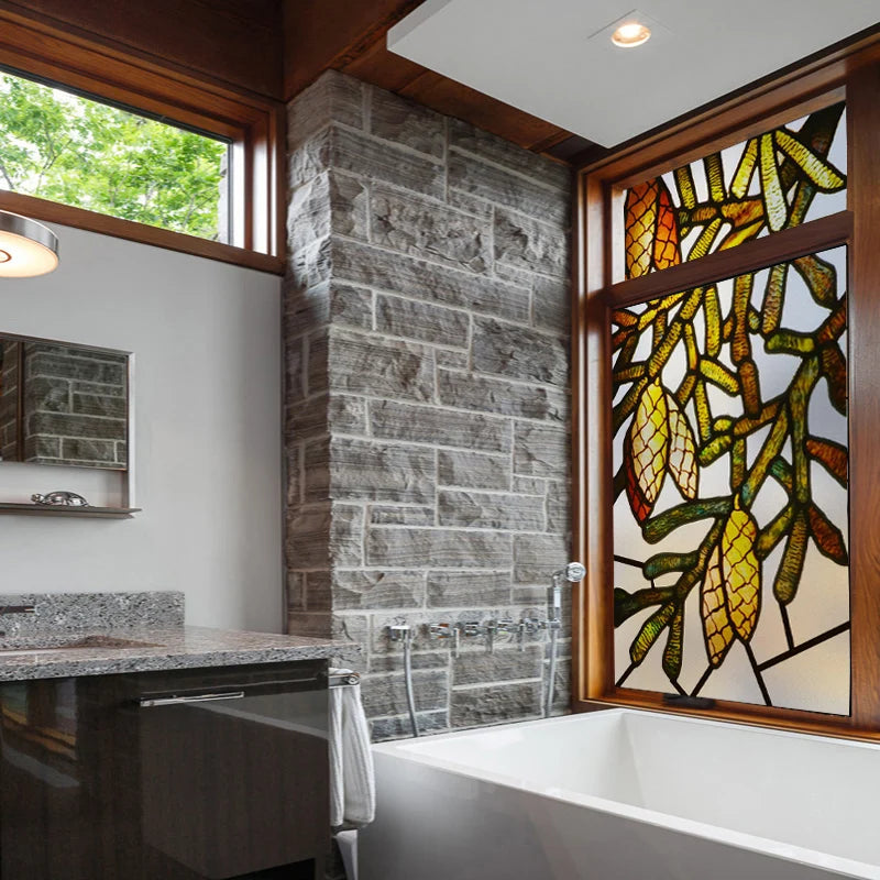 Custom size 3D Matte Window Film Stained Glass Decorative Uv Sticker Privacy Frosted Static Cling Decal for Glass Door Tree