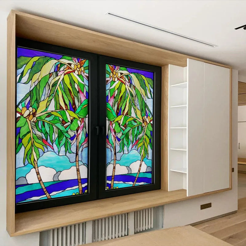 Custom size Glass Films,Stained Glass Stickers,Static Cling,Frosted Privacy Print Tree,Rivers For Window Door Home Decor