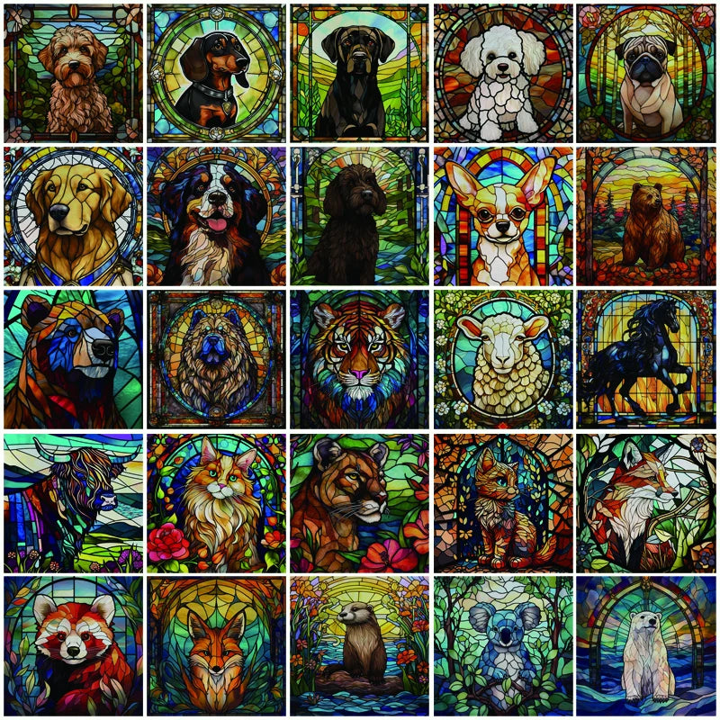 Custom size Window Film Stained Glass Films Frosted Privacy Static Cling Retro Dog Tiger Cat Sticker Bathroom Skylight Decor