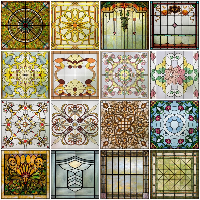 Custom size Window Film Stained Glass Films Square Window Sticker Privacy Frosted Static Cling Home Decal for Glass Door Office