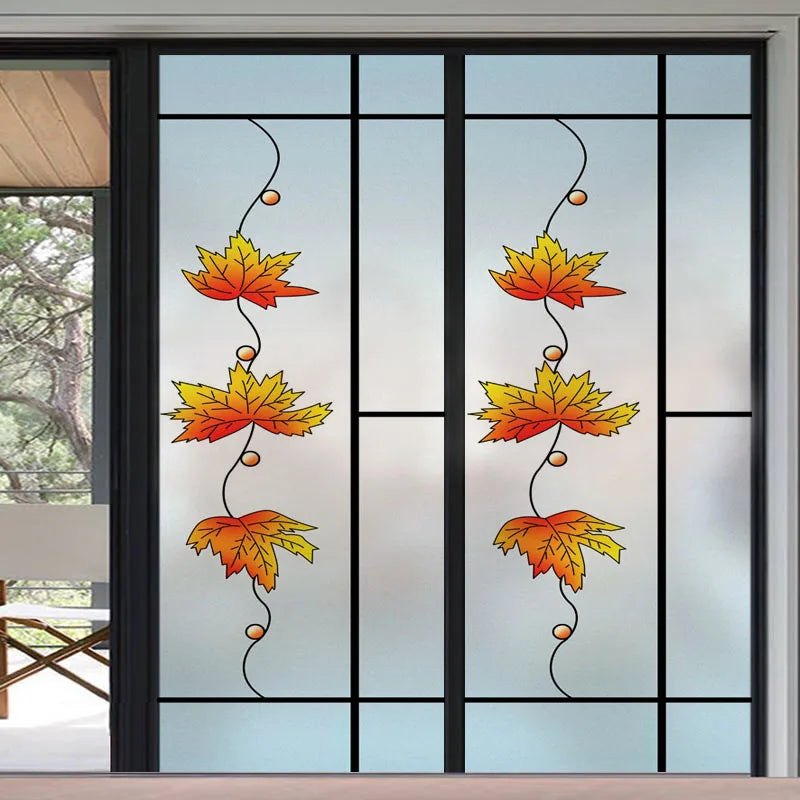 Custom Size Stained Glass Window Film Frosted Privacy Static Cling Retro Prairie Matte Door Sticker Bathroom Office Home Decor