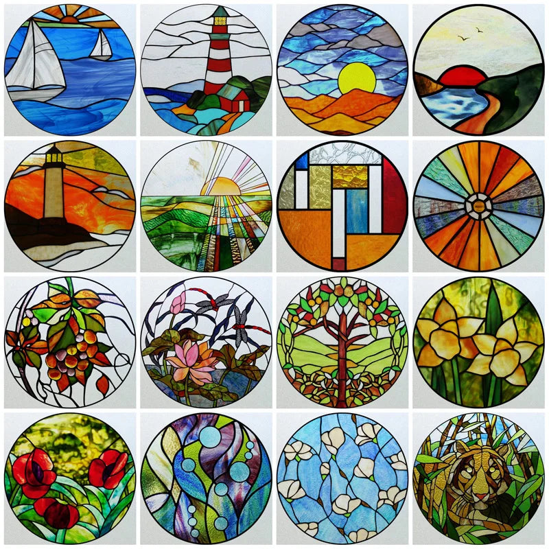 Customized Stained Glass Window Glass Films,Privacy Frosted Static Cling, Classic Pattern For Round Window Door Home Decor