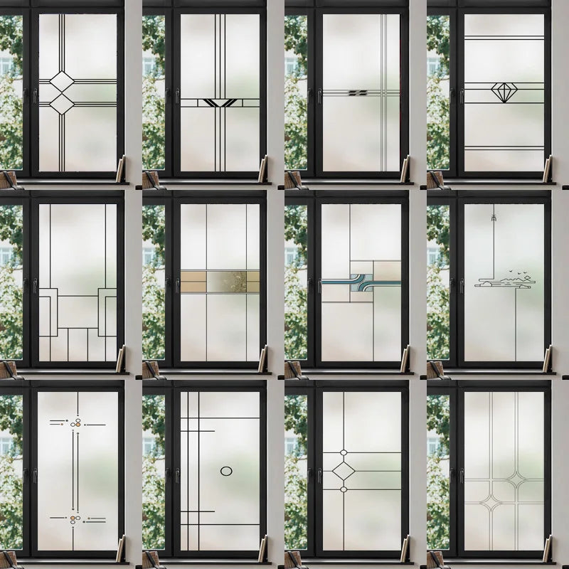 Custom Size Stained Glass Window Film,Frosted Privacy Static Cling,Black Lattice Stickers,Kitchen Bathroom Door Home Decor