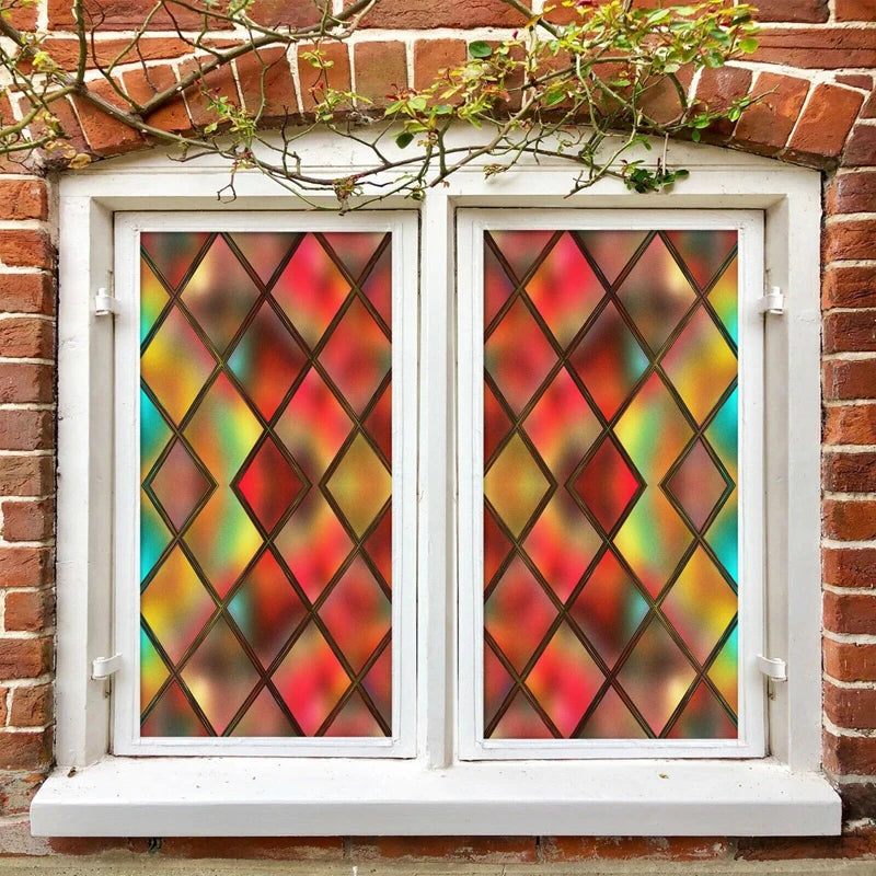 3D Red Square Window Film Print Sticker Cling Stained Glass Films Privacy Films Door Sticker Office Home Decor Customized