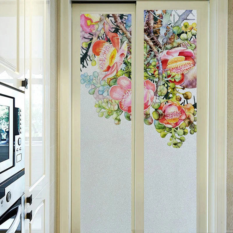Window Film Frosted Stained Glass Films Static Cling Privacy Films Flower Door Sticker Kitchen Office Home Decor Customized