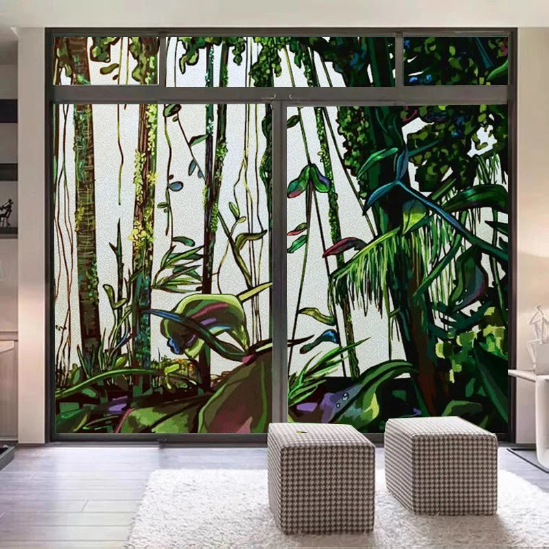 Custom size Stained Glass Film,3D Frosted Static Cling Window Films,Decor Foil Stickers Window Treatment For Square Glass Door