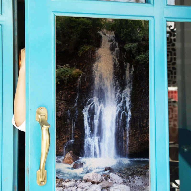 Window Film Frosted Stained Glass Films,Customized Scenery,Tree,Waterfall,Static Cling Sticker,Home Decor Foil Window Treatment