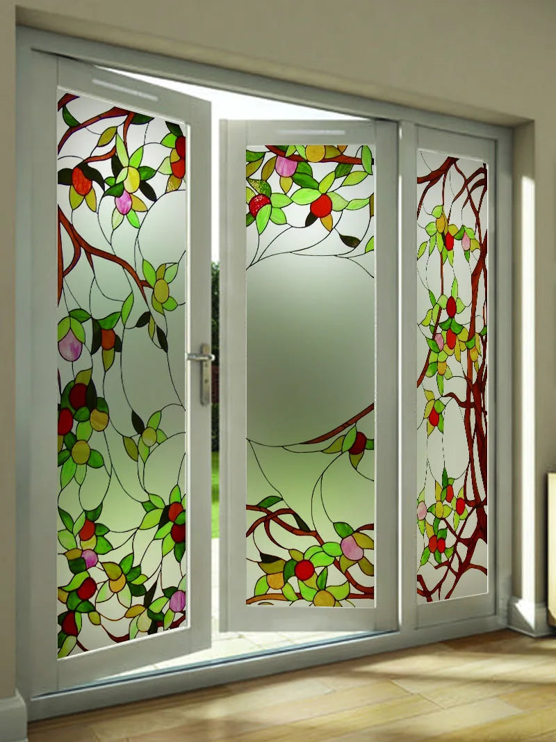 Stained Glass Window Film Frosted Glass Sticker Static Cling for thin long Glass Door Anticollision Flower