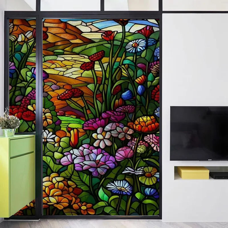 Custom size Glass Films,Stained Glass Stickers,Static Cling,Frosted Privacy Print Flowers For Window Door Home Decor