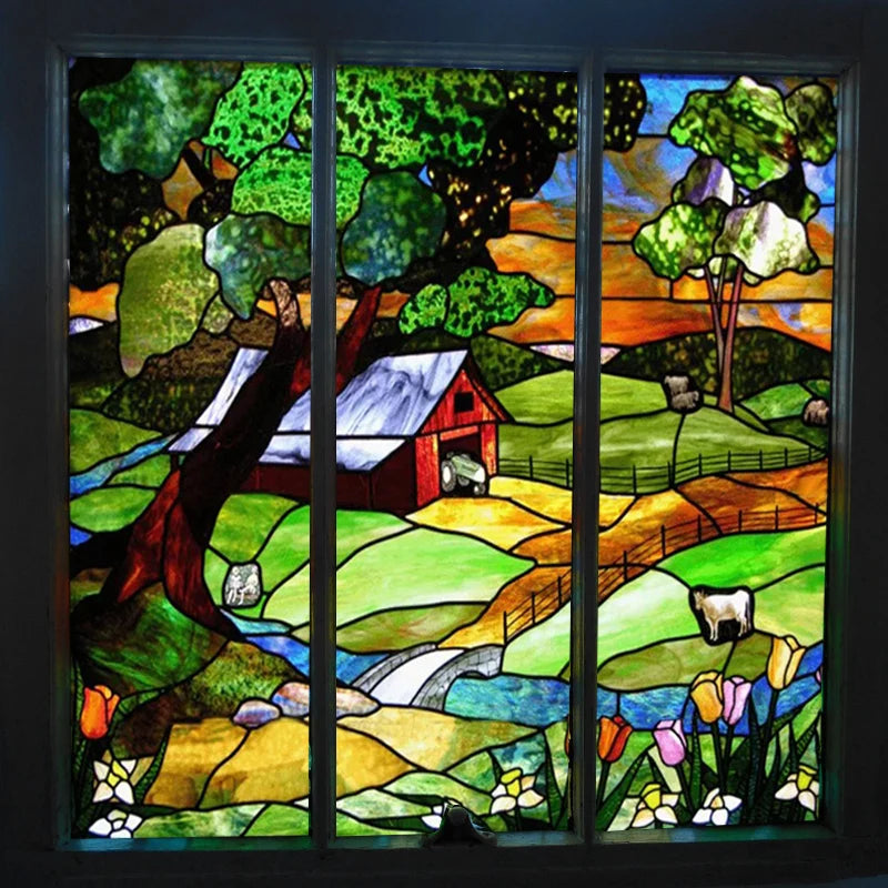 Window Film Stained Glass Films Static Cling Stickers for Bathroom Kitchen Office Home Decor,Tree,Animal,Custom fit to any Size