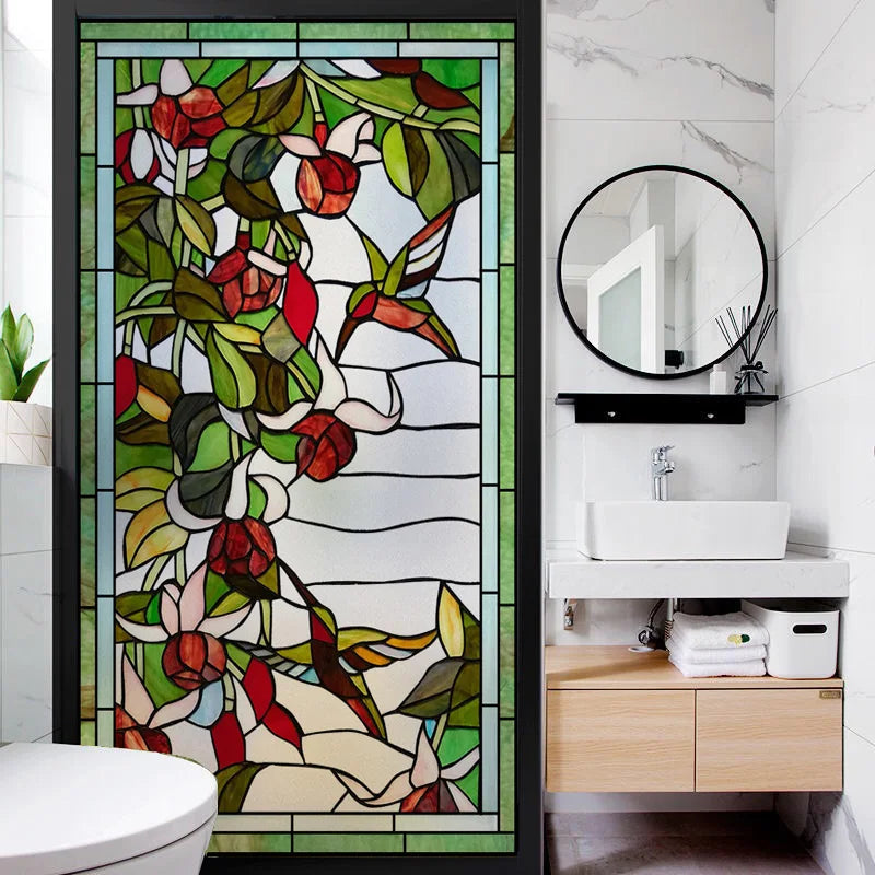 Window Film Frosted Stained Glass Films Customized Art Peacock Hummingbird Static Cling Sticker,Home Decor Window Treatment