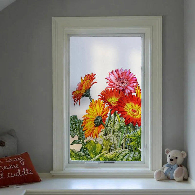 Window Film Frosted Stained Glass Films,Customized Decor Design Flower Static Cling Sticker,Home Decor Foil Window Treatment