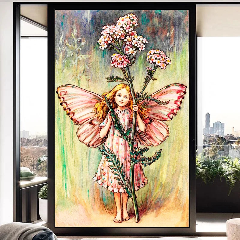 Custom Size Stained Glass Window Film Flower Fairy Stickers Static Cling For Kitchen Bathroom Bedroom Glass Door Home Decor
