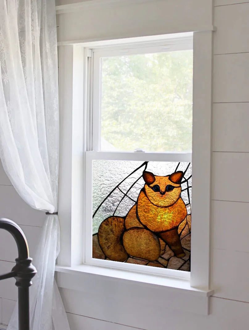Custom size 3D Matte Window Film Stained Glass Decor Uv Window Sticker Privacy Frosted Static Cling Window Decal Animal Cat Bird