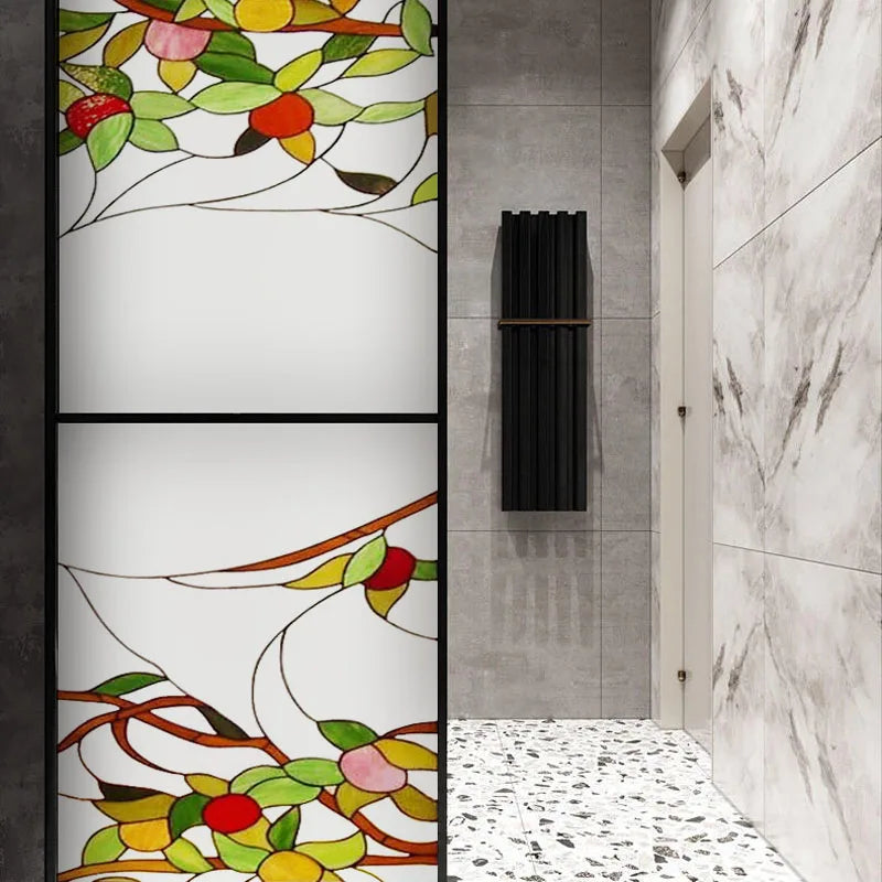 Stained Glass Window Film Frosted Glass Sticker Static Cling for thin long Glass Door Anticollision Flower