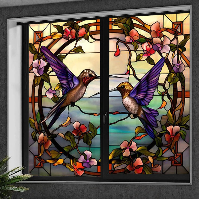 Custom size Window Film Stained Glass Films Frosted Privacy Static Cling Retro Bird Peacock Sticker Bathroom Skylight Decor
