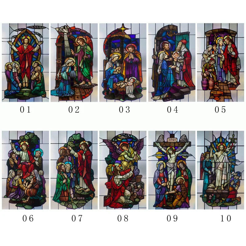 Decorative self adhesive/static cling frosted stained continental window film can do custom size Crucifixion of Jesus/Christ