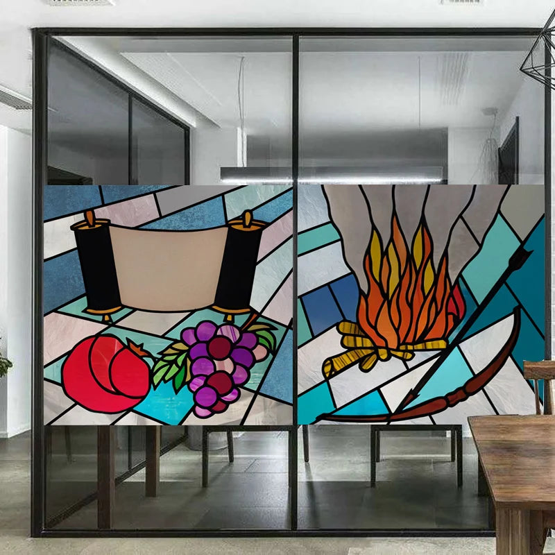 Custom size Window Film Stained Glass Films Square Window Sticker Retro Church Frosted Static Cling Home Decor for Glass Door