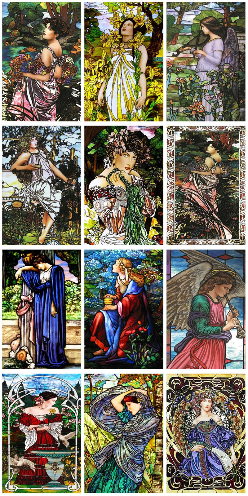 Custom Size Stained Glass Window Film Church Sticker Girl Painting For Kitchen Bathroom Bedroom Glass Sliding Door Home Decor