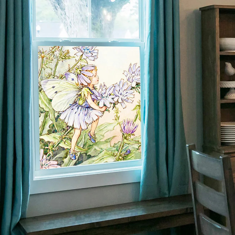 Custom Size Stained Glass Window Film Flower Fairy Stickers Static Cling For Kitchen Bathroom Bedroom Glass Door Home Decor
