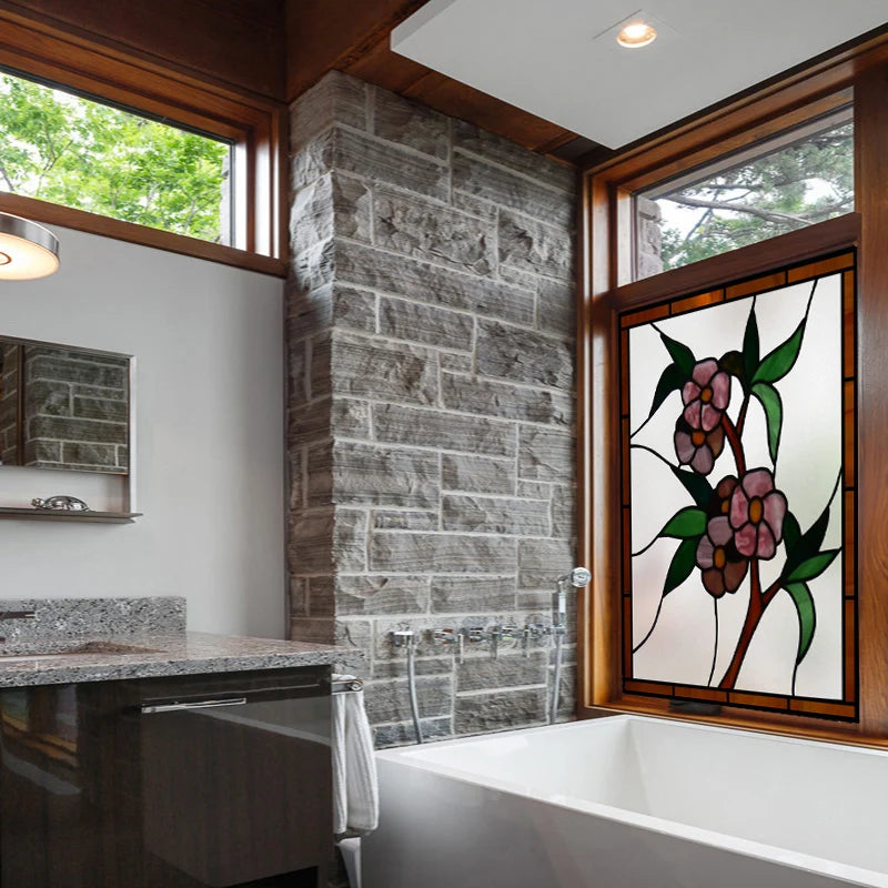Window Film Frosted Stained Glass Films Customized Art Design Flower Rose Static Cling Sticker,Home Decor Foil Window Treatment
