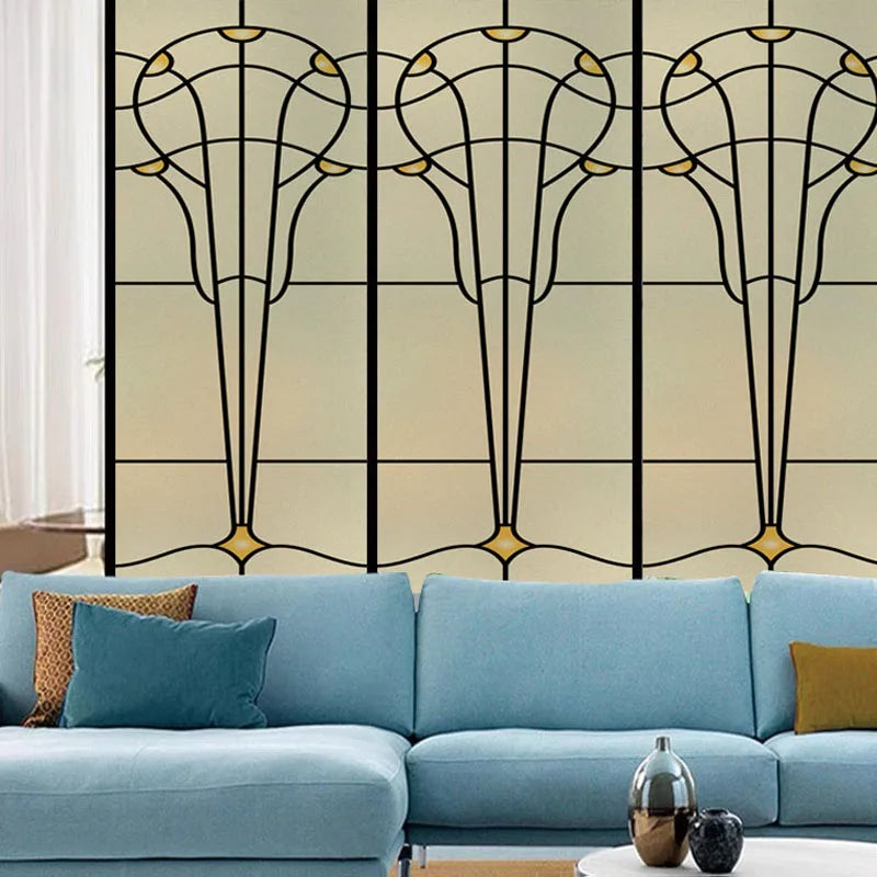 Customized Art Deco Stained Glass Films,Window film Church Static Cling,Privacy Retro Sticker,For Kitchen Office Home Decor