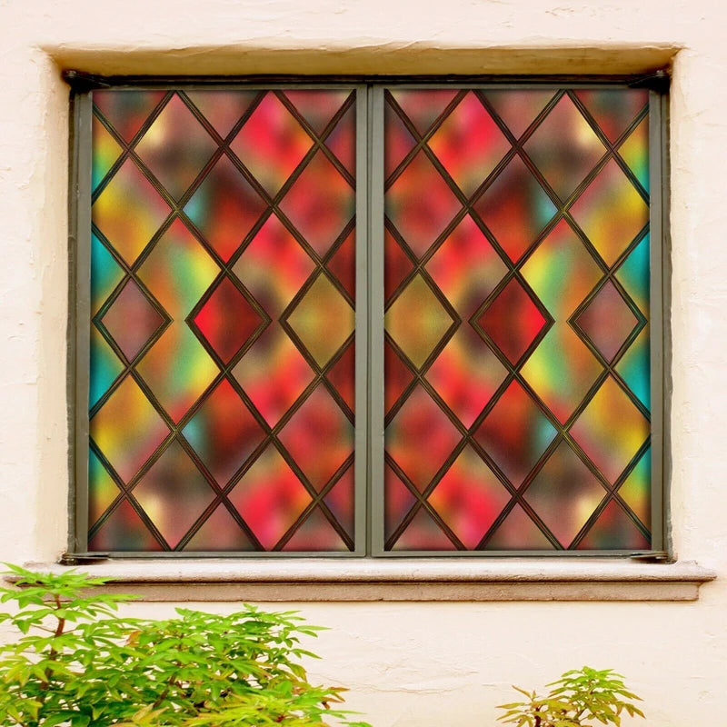 3D Red Square Window Film Print Sticker Cling Stained Glass Films Privacy Films Door Sticker Office Home Decor Customized