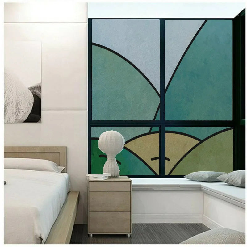 Privacy Window Film Static Clings Stained Glass Non-Adhesive Anti-UV Protection Heat Control Door Stickers for Home