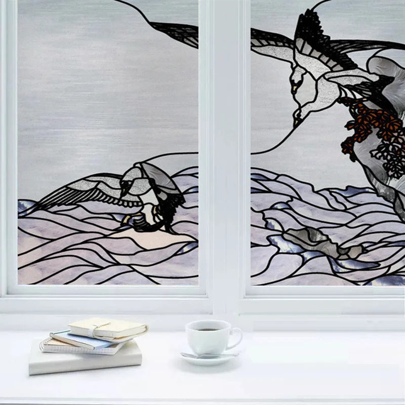 Custom size 3D Matte Window Film Stained Glass Decor Uv Window Sticker Privacy Frosted Static Cling Window Decal Animal Cat Bird
