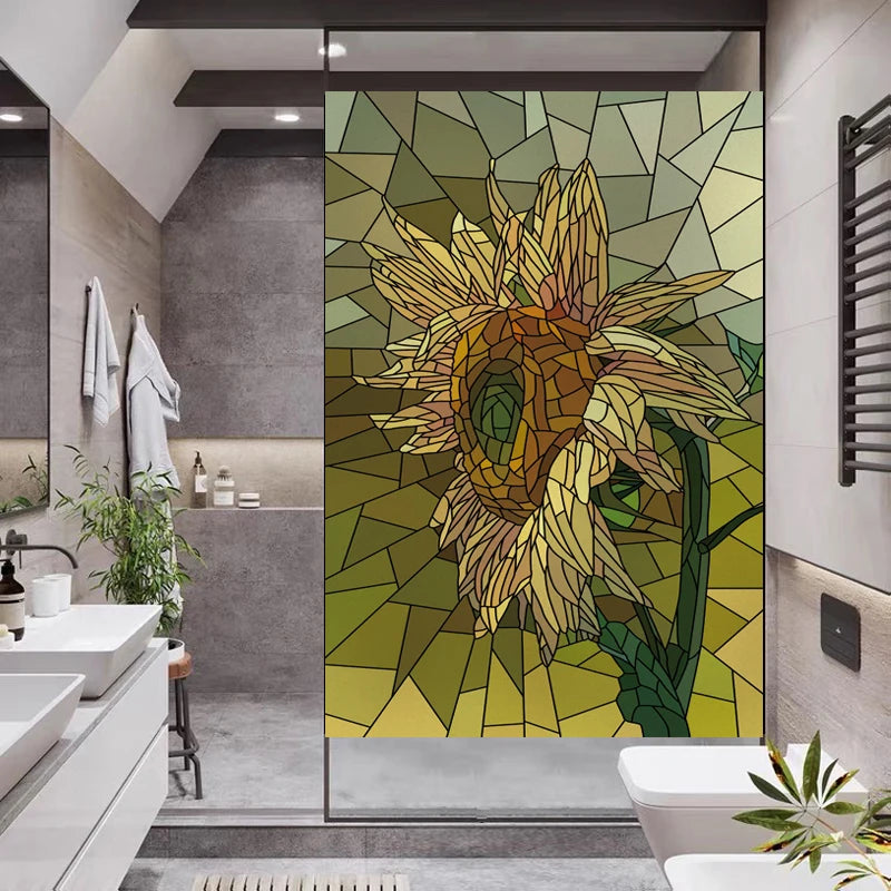 Window Film Frosted Stained Glass Films,Customized Art Deco Design Flowers Static Cling Sticker,Home Decor Foil Window Treatment
