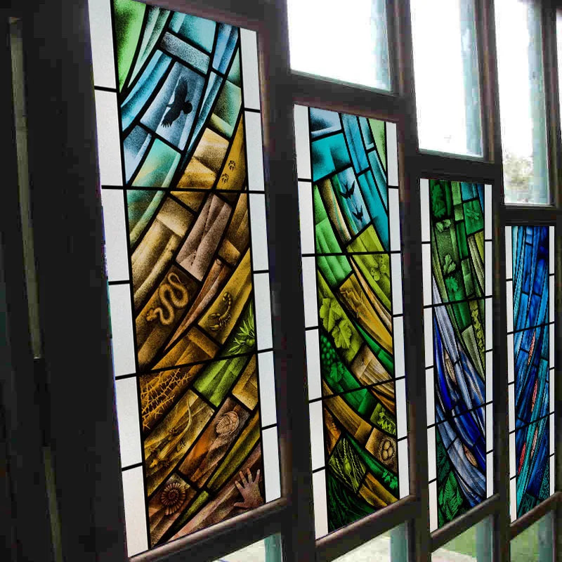 Custom size Stained Glass Window Film Retro Stickers Static Cling For Kitchen Bathroom Bedroom Glass Sliding Door Home Decor