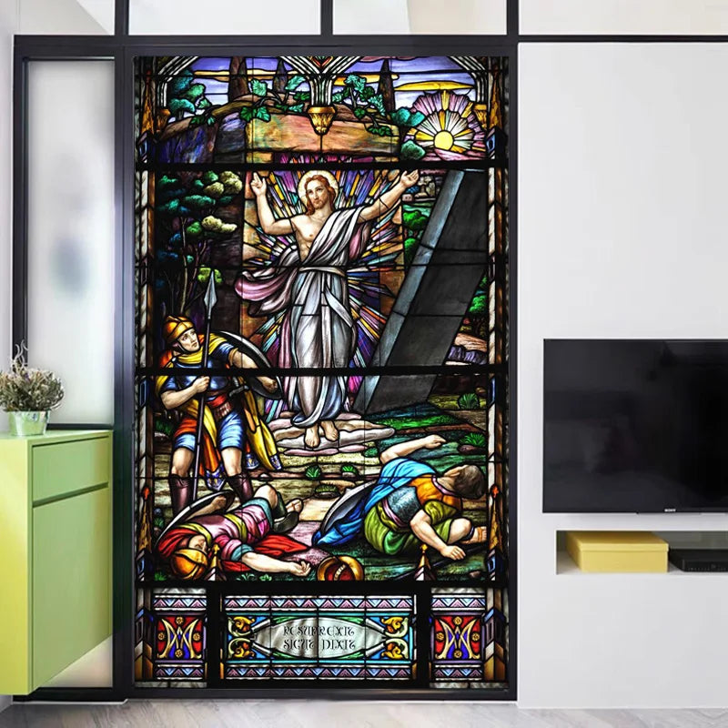Custom size self adhesive or static cling decorative frosted privacy window film glass film stickers Jesus Christ