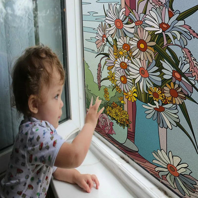 Window Film Frosted Stained Glass Films Flower Static Cling Church Home Decor Bathroom Kitchen Door Sticker Customized