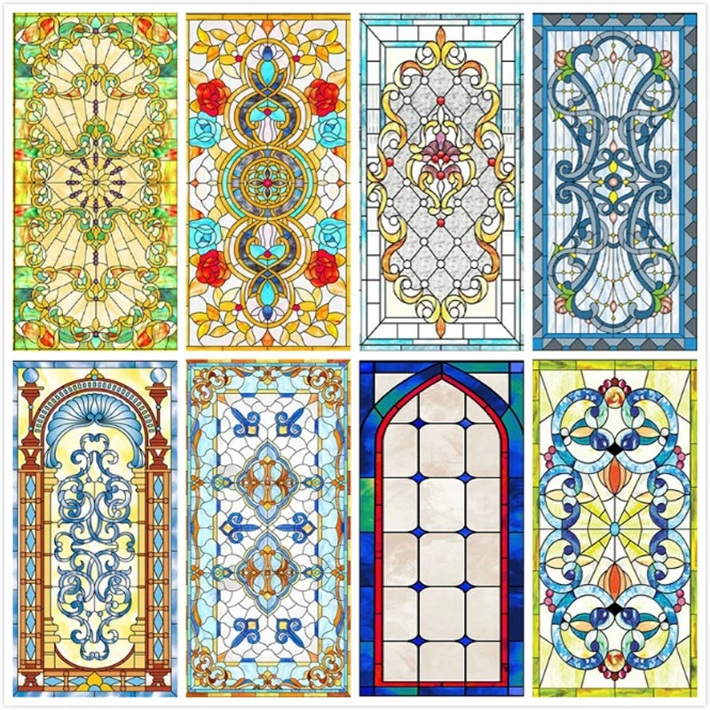 Custom size electrostatic frosted stained glass window film church home foil door stickers PVC self-adhesive window films