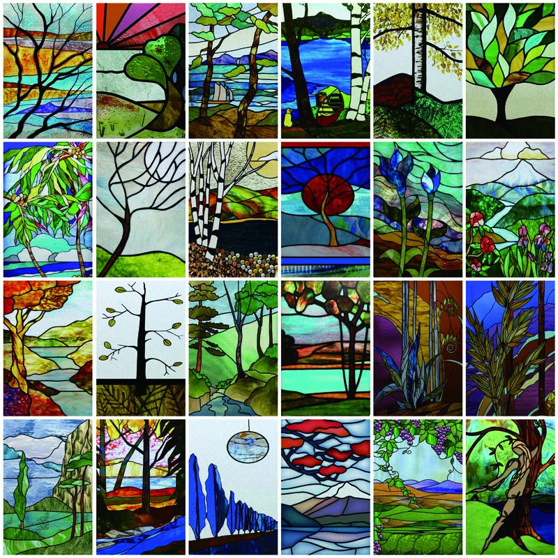 Custom size Glass Films,Stained Glass Stickers,Static Cling,Frosted Privacy Print Tree,For Window Door Home Decor