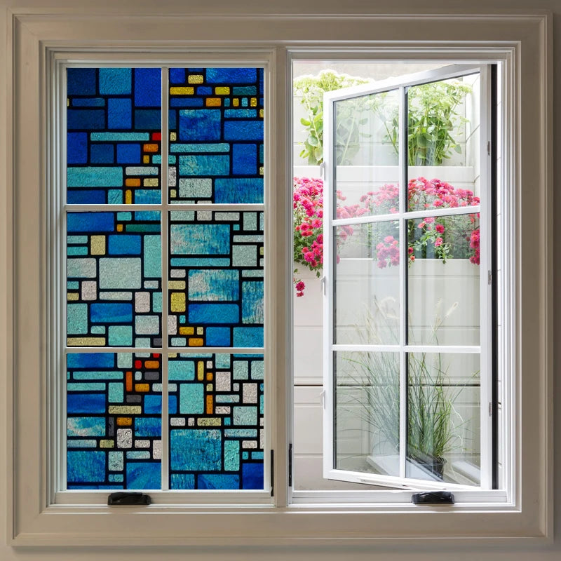 Window Film 3D Frosted Stained Glass Films,Customized Art Design Mosaic Static Cling Sticker,Home Decor Foil Window Treatment