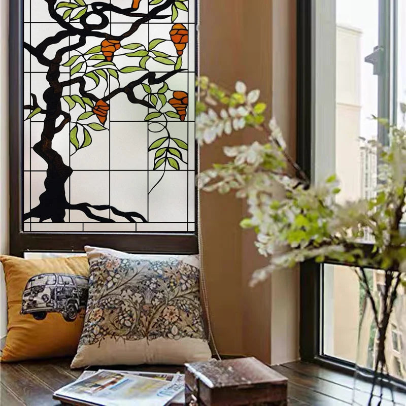 Window Film Frosted Stained Glass Films,Print Flowers Static Cling,Privacy Door Sticker,Kitchen Office Home Decor Customized