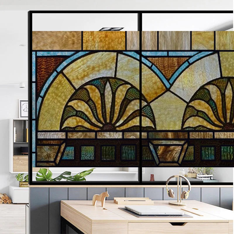 Custom size Window Film Stained Glass Decorative Retro Window Sticker Privacy Frosted Static Cling Home Decal for Glass